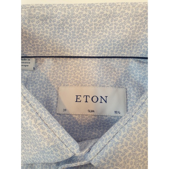 Eton Shirt Mens 15.5 Slim 39 Blue Floral AOP Print Button Up Long Sleeve Cotton - Picture 3 of 11
